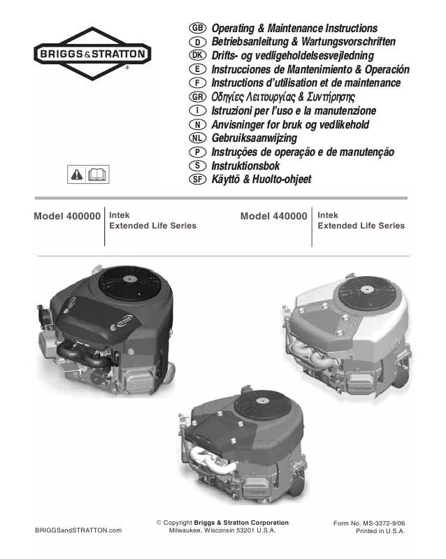 Mode d'emploi BRIGGS & STRATTON 400500