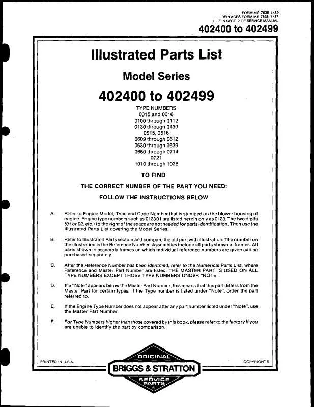 Mode d'emploi BRIGGS & STRATTON 402415