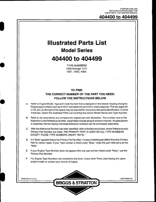 Mode d'emploi BRIGGS & STRATTON 404417