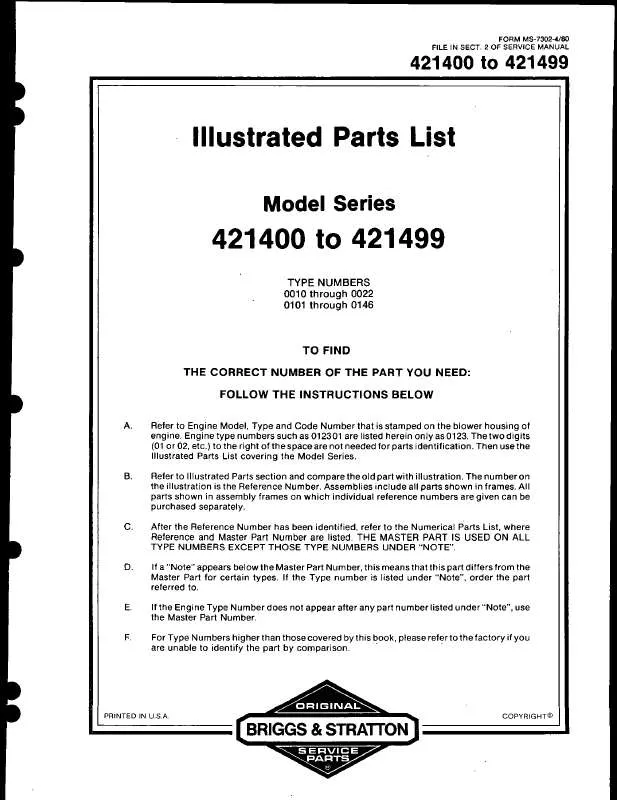 Mode d'emploi BRIGGS & STRATTON 421417