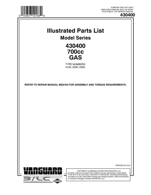 Mode d'emploi BRIGGS & STRATTON 430400 TO 430499