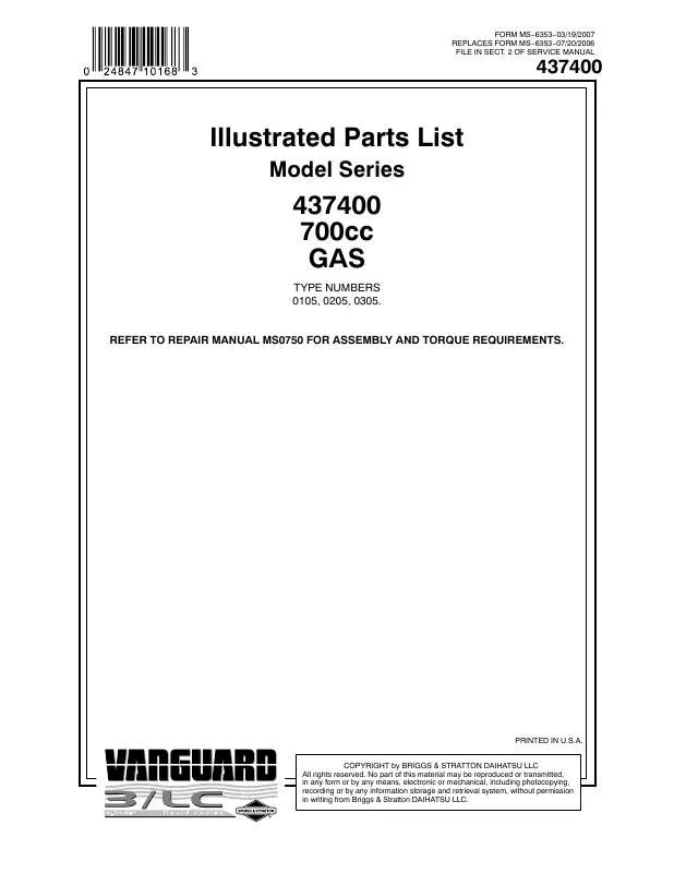 Mode d'emploi BRIGGS & STRATTON 437400 TO 437499