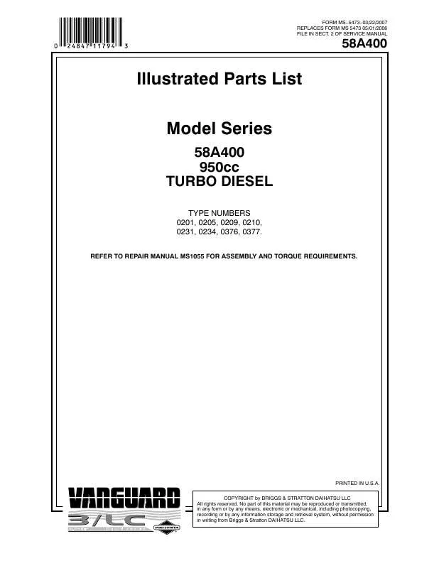 Mode d'emploi BRIGGS & STRATTON 58A400 TO 58A499