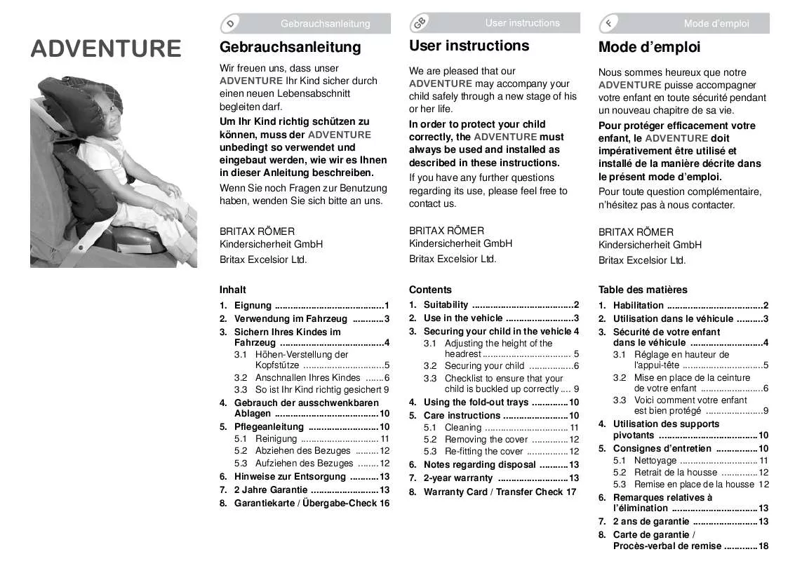 Mode d'emploi BRITAX ADVENTURE