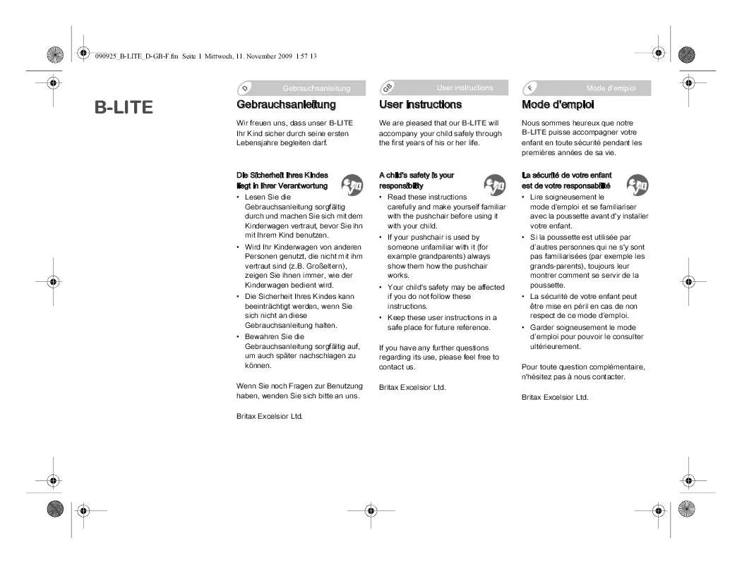 Mode d'emploi BRITAX B-LITE