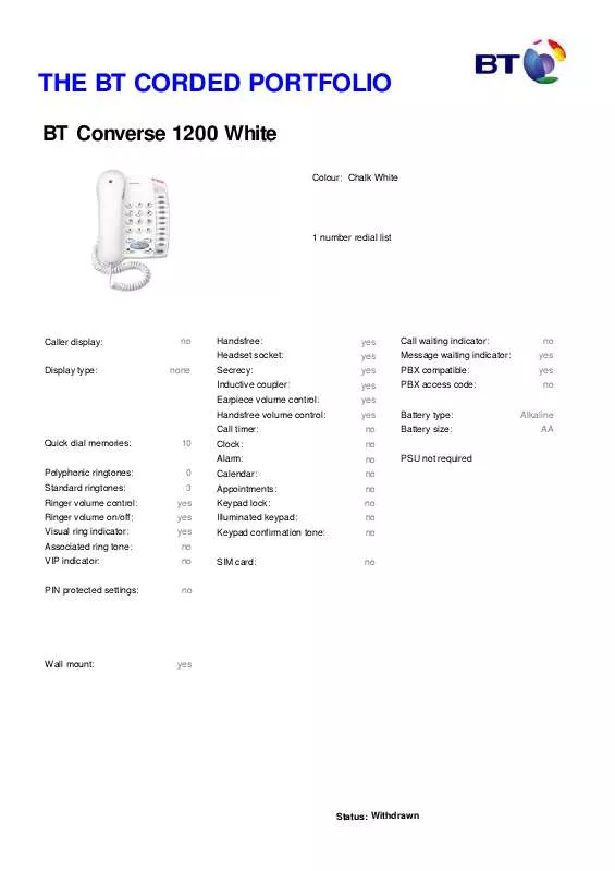 Mode d'emploi BT CONVERSE 1200 WHITE