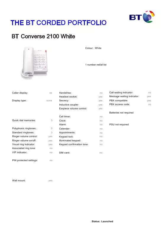 Mode d'emploi BT CONVERSE 2100 WHITE