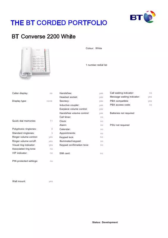 Mode d'emploi BT CONVERSE 2200 WHITE