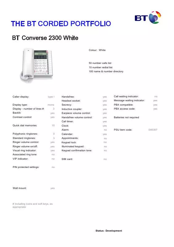 Mode d'emploi BT CONVERSE 2300 WHITE