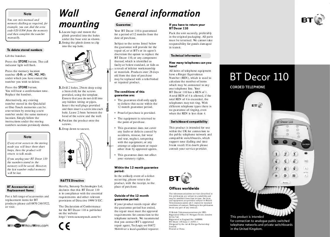 Mode d'emploi BT DECOR 110