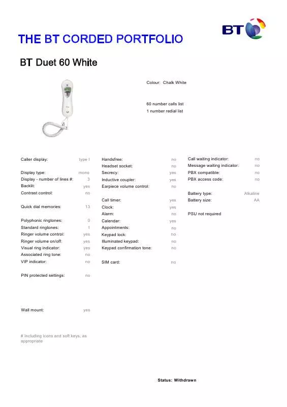 Mode d'emploi BT DUET 60 WHITE