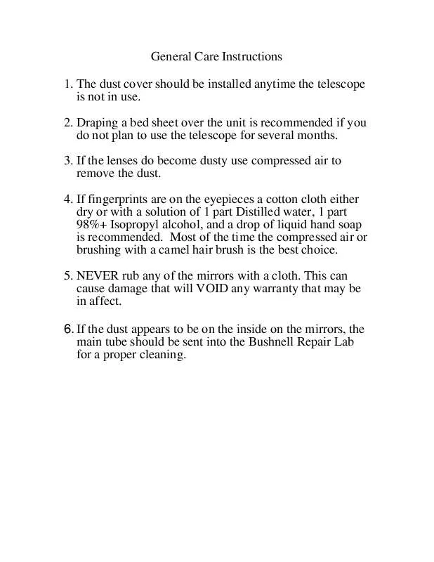 Mode d'emploi BUSHNELL GENERAL CARE INSTRUCTIONS