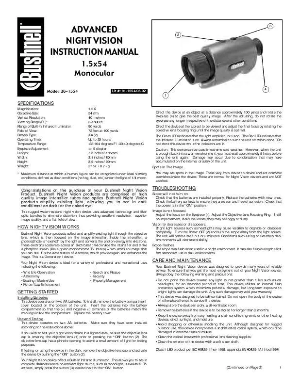 Mode d'emploi BUSHNELL NIGHT VISION 26-1554