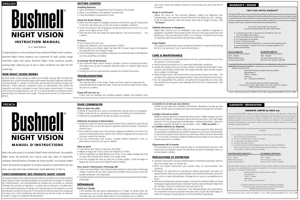 Mode d'emploi BUSHNELL NIGHT VISION 26-2036