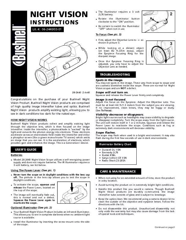 Mode d'emploi BUSHNELL NIGHT VISION 26-2440