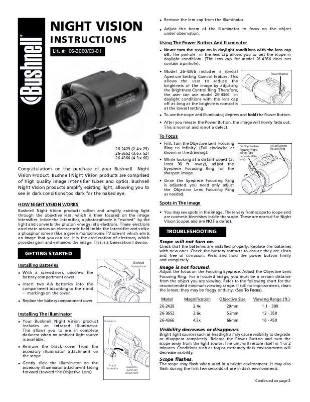 Mode d'emploi BUSHNELL NIGHT VISION 26-3652