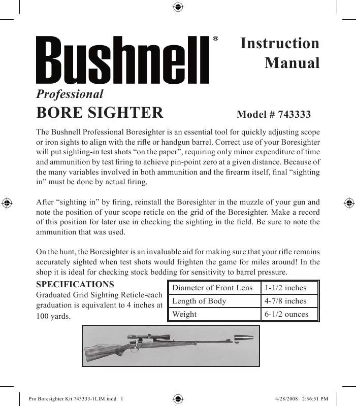 Mode d'emploi BUSHNELL PROFESSIONAL BORE SIGHTER 74-3333