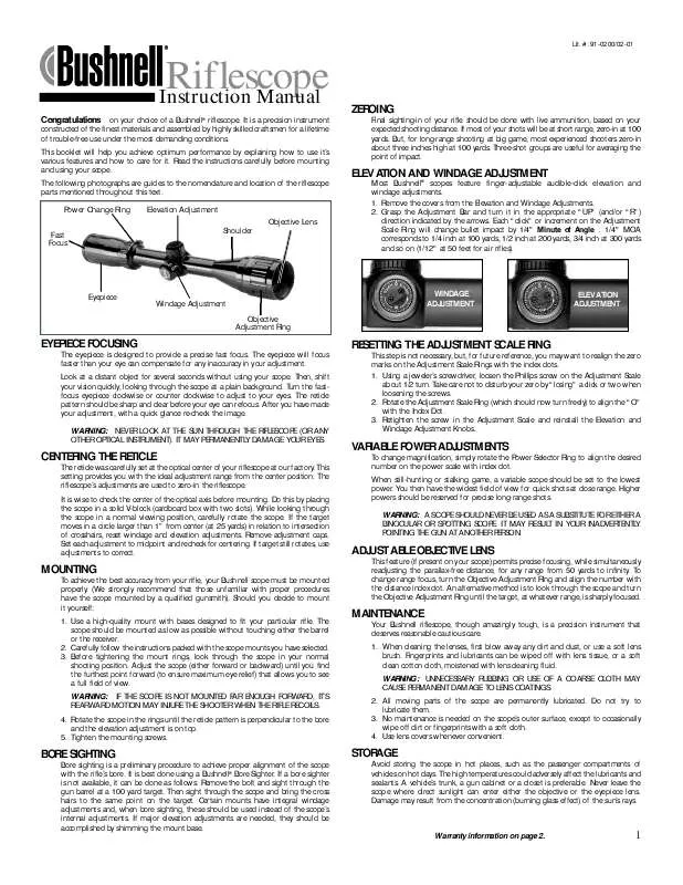 Mode d'emploi BUSHNELL SCOPECHIEF