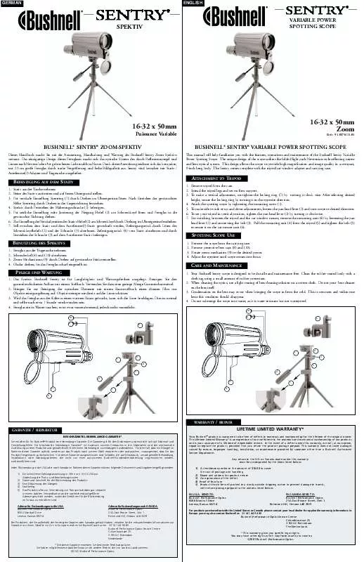 Mode d'emploi BUSHNELL SENTRY 78-7332