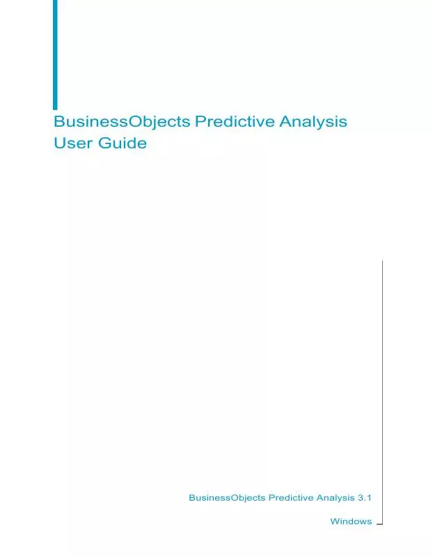 Mode d'emploi BUSINESS OBJECTS PREDICTIVE ANALYSIS 3.1
