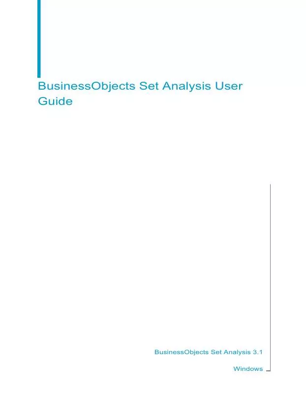 Mode d'emploi BUSINESS OBJECTS SET ANALYSIS 3.1