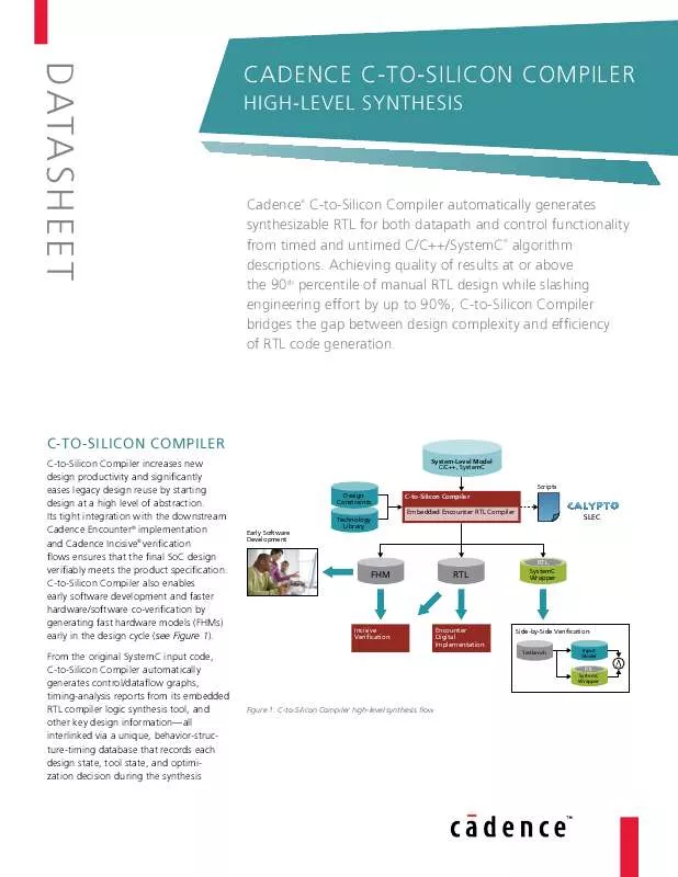 Mode d'emploi CADENCE DESIGN SYSTEMS CADENCE C-TO-SILICON COMPILER