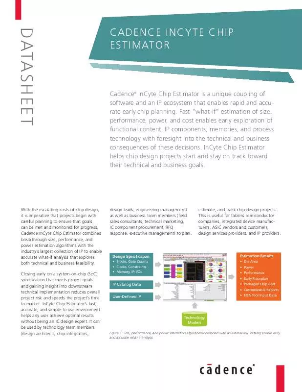 Mode d'emploi CADENCE DESIGN SYSTEMS CADENCE INCYTE CHIP ESTIMATOR