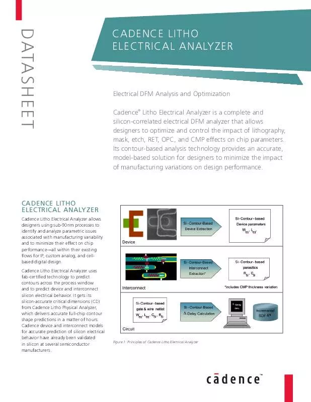 Mode d'emploi CADENCE DESIGN SYSTEMS CADENCE LITHO ELECTRICAL ANALYZER