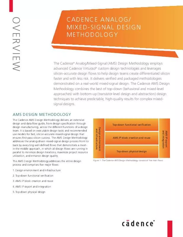 Mode d'emploi CADENCE DESIGN SYSTEMS MIXED-SIGNAL DESIGN METHODOLOGY