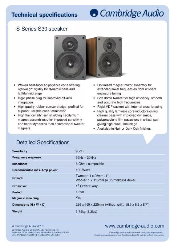 Mode d'emploi CAMBRIDGE AUDIO S30