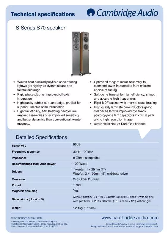 Mode d'emploi CAMBRIDGE AUDIO S70