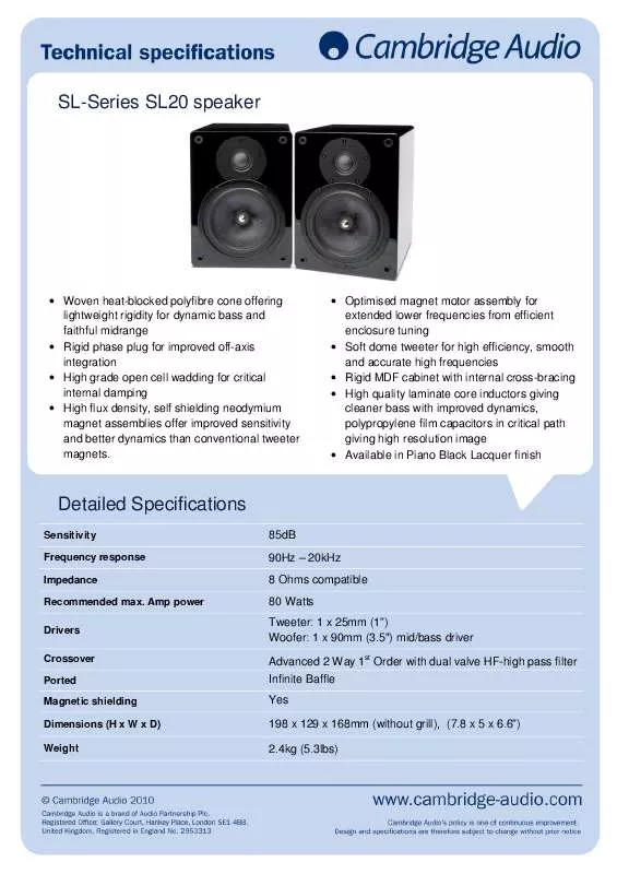 Mode d'emploi CAMBRIDGE AUDIO SL20