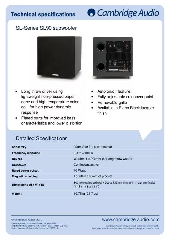 Mode d'emploi CAMBRIDGE AUDIO SL90