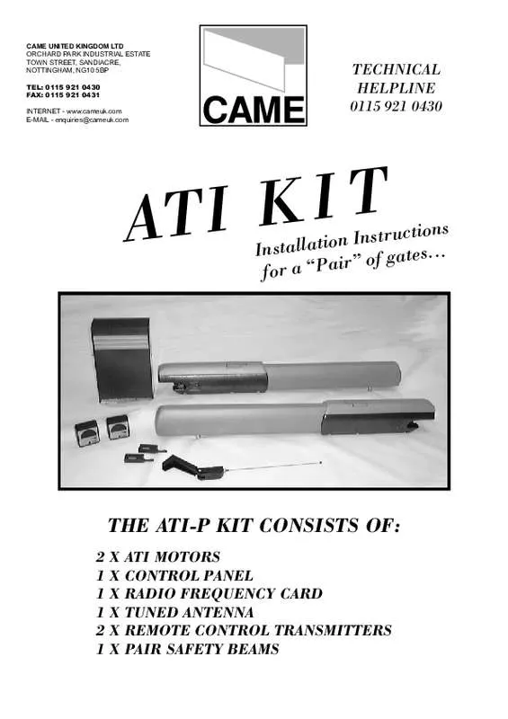 Mode d'emploi CAME ATI KIT FOR PAIR OF GATES