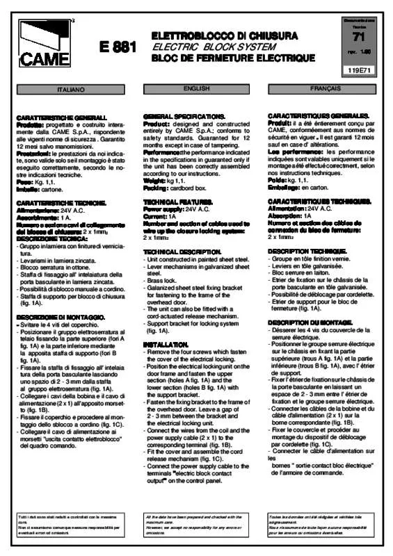 Mode d'emploi CAME E881