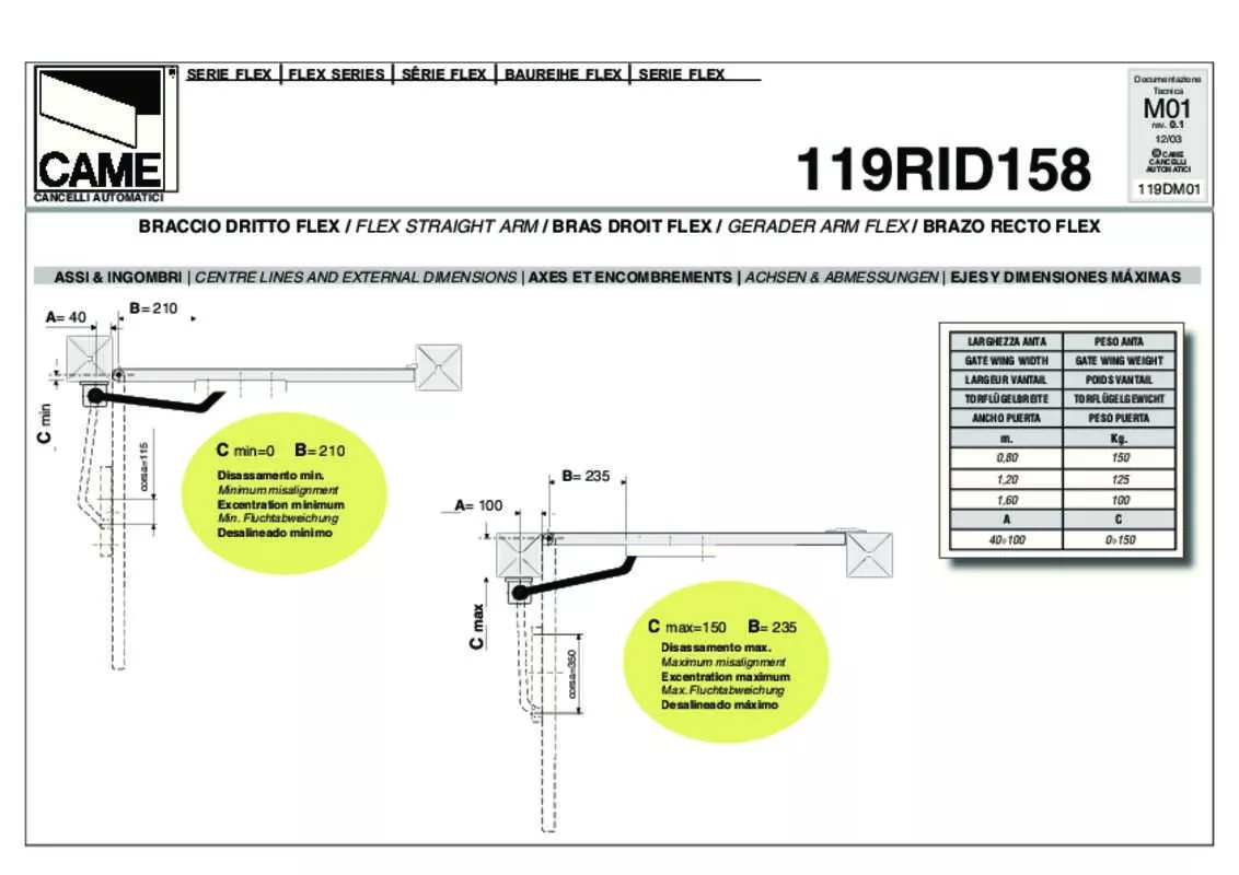 Mode d'emploi CAME FLEX 119RID158