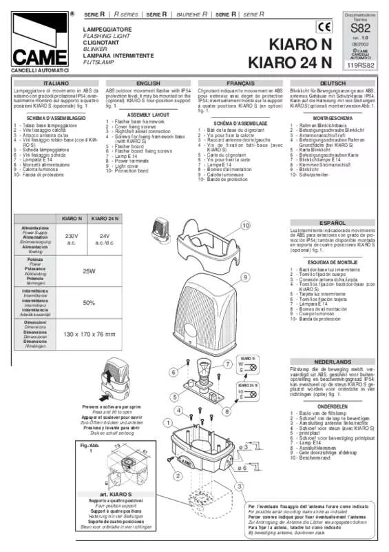 Mode d'emploi CAME KIARO 24 N