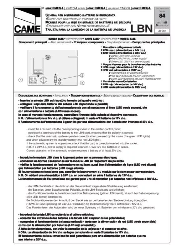 Mode d'emploi CAME LBN