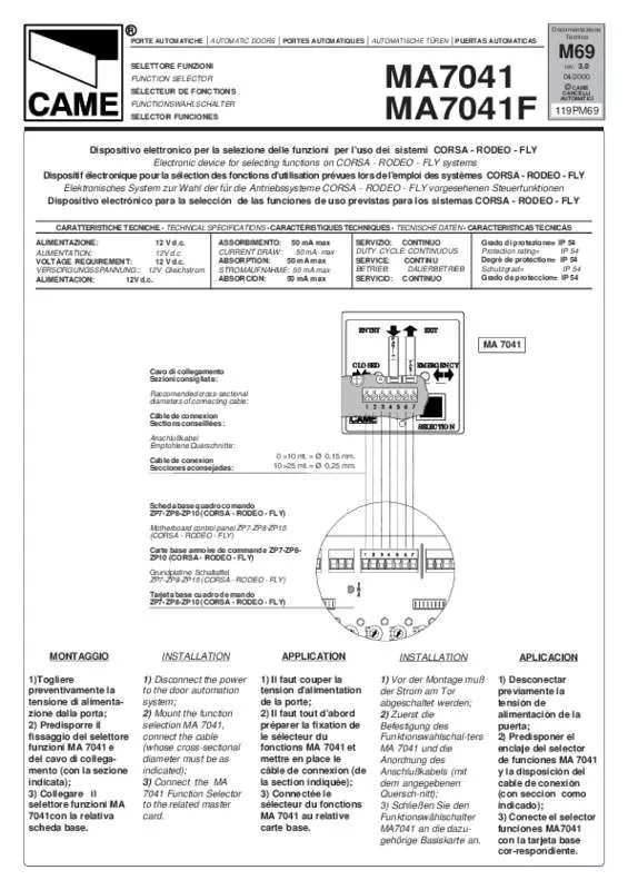 Mode d'emploi CAME MA7041A