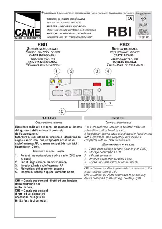 Mode d'emploi CAME RBI1