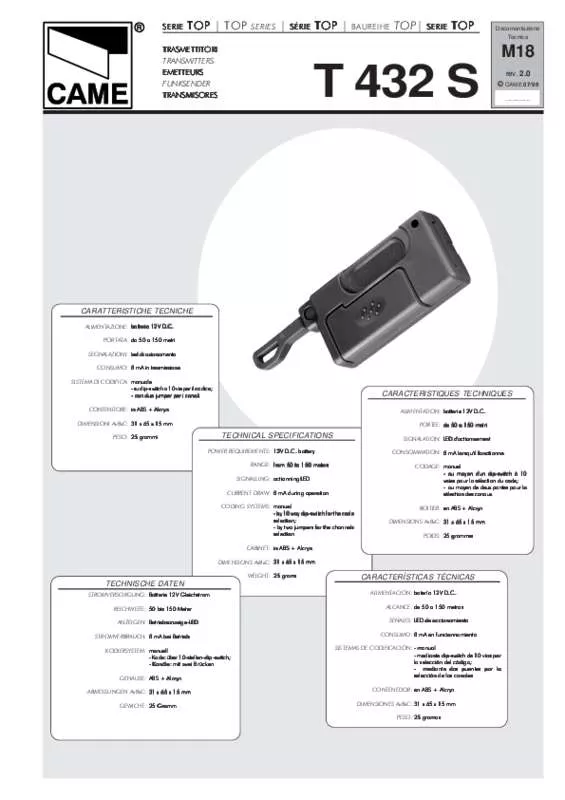 Mode d'emploi CAME TOP432S