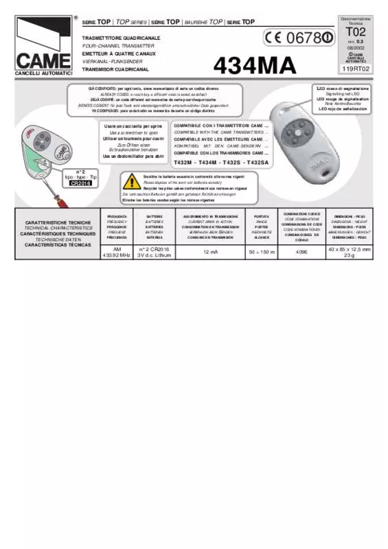 Mode d'emploi CAME TOP434MA