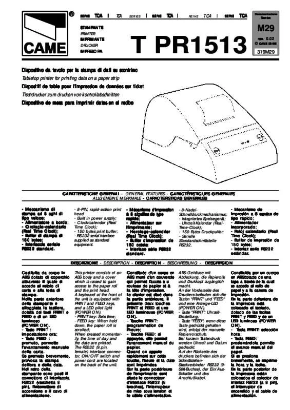 Mode d'emploi CAME TPR1513