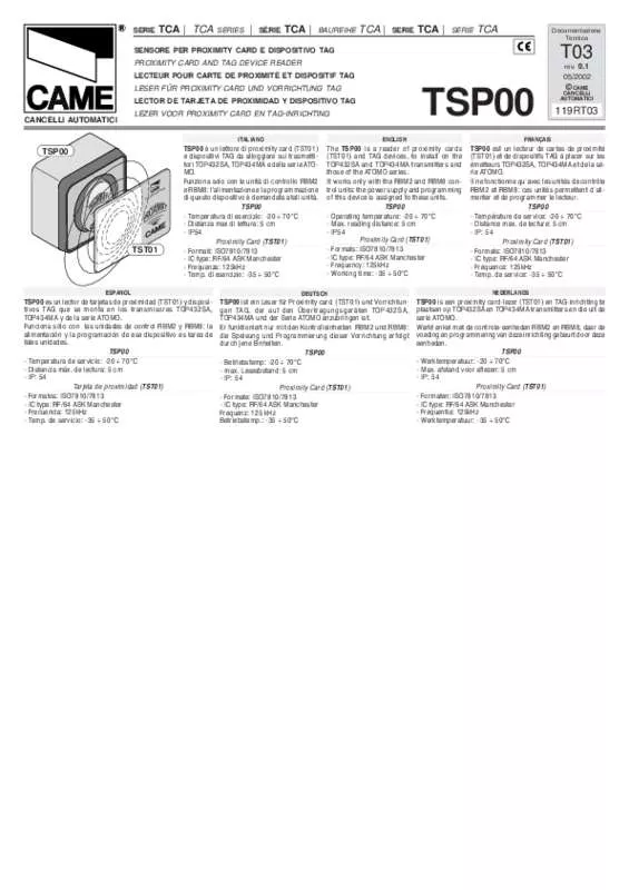 Mode d'emploi CAME TSP00