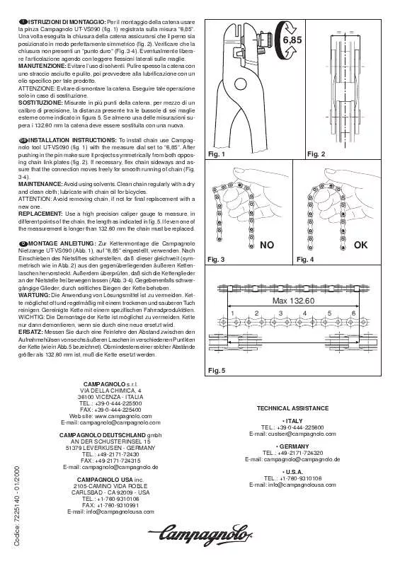 Mode d'emploi CAMPAGNOLO 140-CAT9V-2000