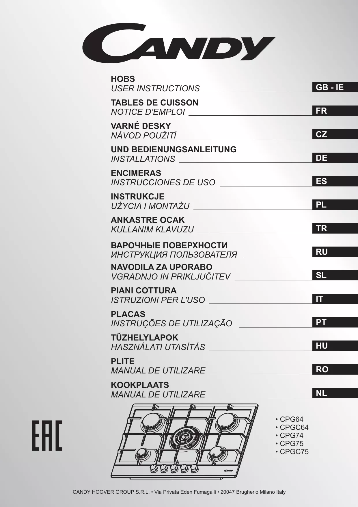 Mode d'emploi CANDY CPG75SWGX