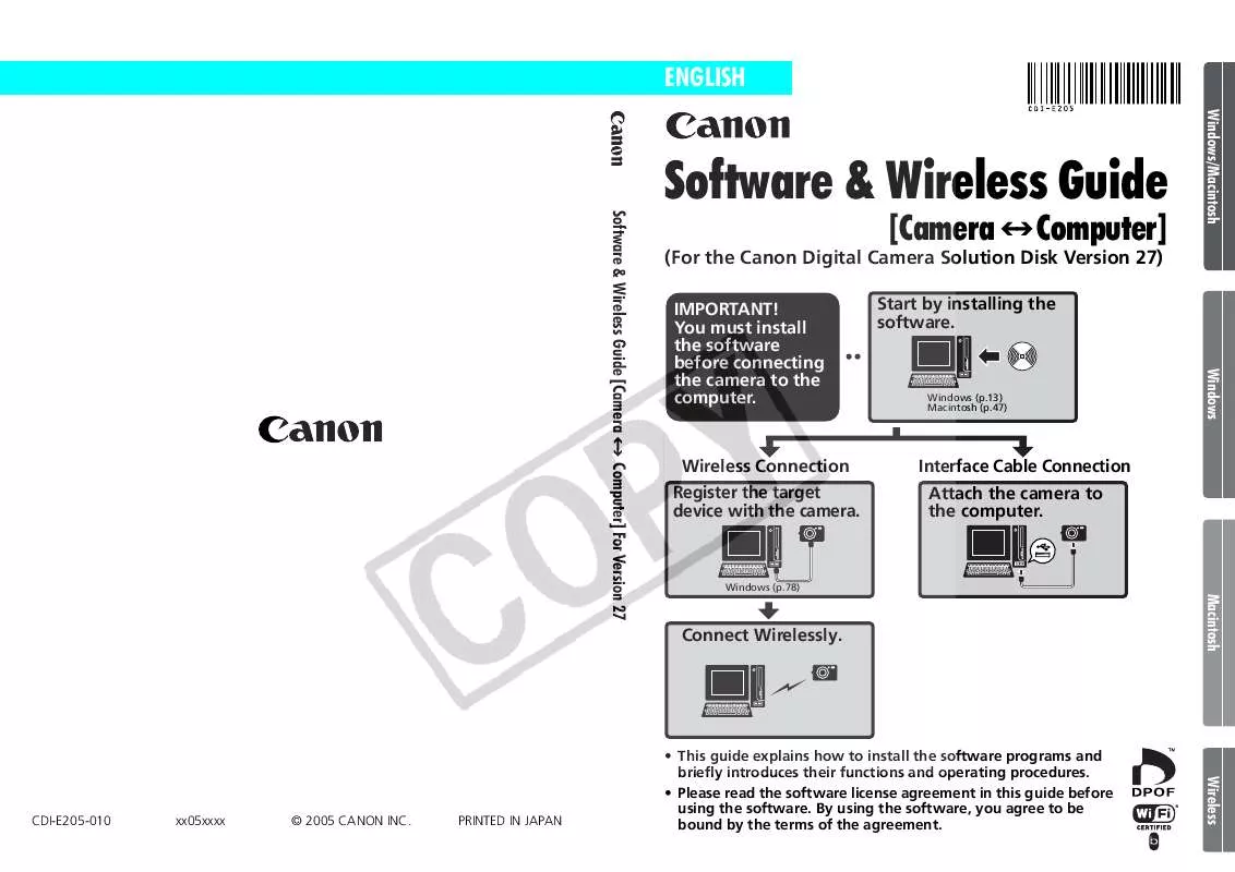 Mode d'emploi CANON DIGITAL CAMERA SOLUTION DISK