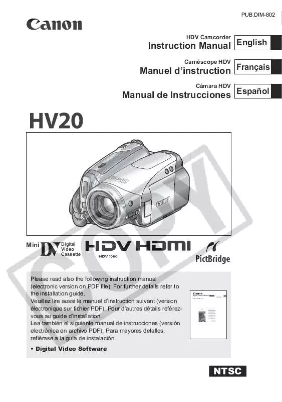 Mode d'emploi CANON HV-20