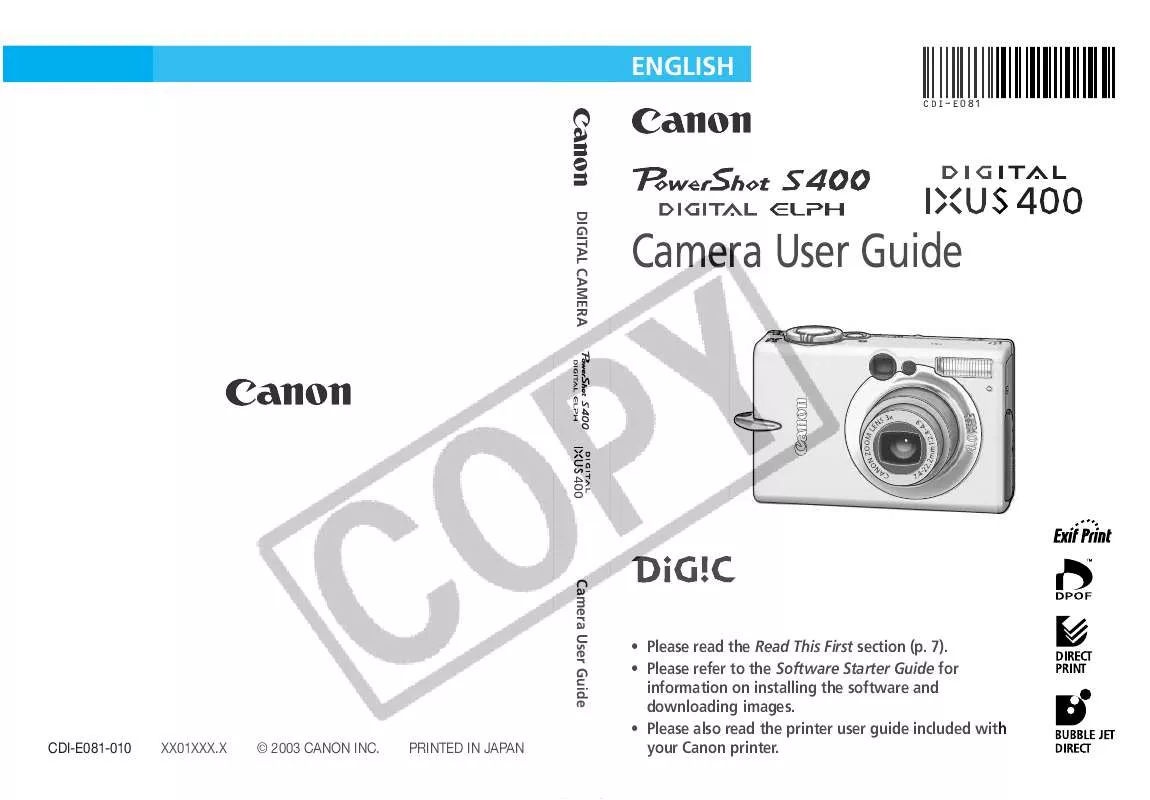 Mode d'emploi CANON IXUS 400