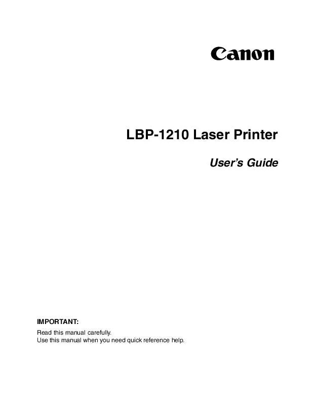 Mode d'emploi CANON LASERSHOT LBP-1210